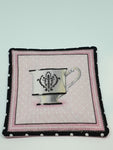 Handmade Pink & White Teacup Design Fabric Coasters