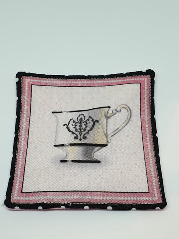 Handmade Pink & White Teacup Design Fabric Coasters