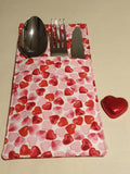 Handmade Valentine's / St. Dwynwen's Fabric Cutlery Holder / Pouch Tableware