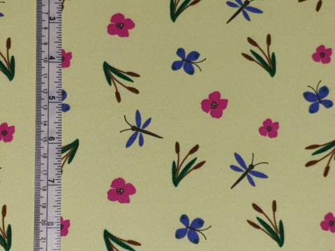 2.75m REMNANT - 100% Cotton Fabric - Pale Green with Dragonflies and Butterflies