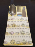 Handmade Yellow with Teapot Fabric Cutlery Holder / Pouch Tableware