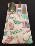 Handmade Pink with Baking Theme Fabric Cutlery Holder / Pouch Tableware