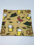 Handmade Bavarian Theme Fabric Coaster - Beer, Sausage, Pretzel & Hat Print