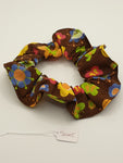 S1005 - Brown with Flower & Butterfly Print Handmade Fabric Hair Scrunchies