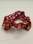 S1014 - Black with Red & Pink Heart Print Handmade Fabric Hair Scrunchies