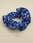 S1018 - Blue with White Crown Print Handmade Fabric Hair Scrunchies