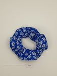 S1018 - Blue with White Crown Print Handmade Fabric Hair Scrunchies