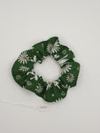 S1020 - Green with White Daisy Flower Print Handmade Fabric Hair Scrunchies