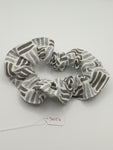 S1024 - White with Grey Geometric Stripe Print Handmade Fabric Hair Scrunchies