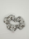 S1024 - White with Grey Geometric Stripe Print Handmade Fabric Hair Scrunchies