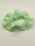 S1025 - Mint Green with Tiny White Polka Dot Print Handmade Fabric Hair Scrunchies