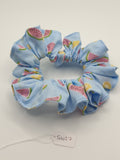 S1027 - Light Blue with Lemon & Watermelon Print Handmade Fabric Hair Scrunchies