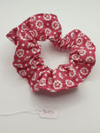 S1031 - Pink with Flower Print Handmade Fabric Hair Scrunchies