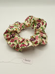 S1032 - Cream with Pink Flower Print Handmade Fabric Hair Scrunchies