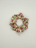 S1032 - Cream with Pink Flower Print Handmade Fabric Hair Scrunchies