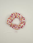 S1034 - White with Pink & Orange Flower Print Handmade Fabric Hair Scrunchies