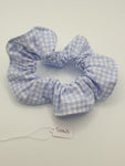 S1043 - Pale Cornflower Blue & White Gingham / Check Print Handmade Fabric Hair Scrunchies