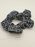 S1045 - Dark Navy Blue with White Rose Flower Print Handmade Fabric Hair Scrunchies