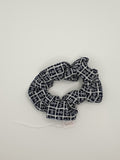 S1045 - Dark Navy Blue with White Rose Flower Print Handmade Fabric Hair Scrunchies