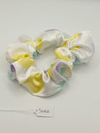 S1048 - Silky White with Pastel Colour Circles Handmade Fabric Hair Scrunchies