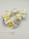 S1048 - Silky White with Pastel Colour Circles Handmade Fabric Hair Scrunchies