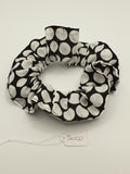 S1050 - Black with White Circle Print Handmade Fabric Hair Scrunchies