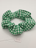 S1052 - Green & White Gingham / Check Print Handmade Fabric Hair Scrunchies