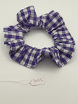 S1053 - Purple & White Gingham / Check Print Handmade Fabric Hair Scrunchies