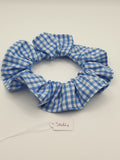 S1064 - Blue & White Gingham / Check Print Handmade Fabric Hair Scrunchies