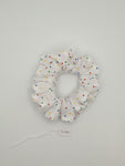 S1066 - White with Multicolour Dot Print Handmade Fabric Hair Scrunchies