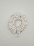 S1066 - White with Multicolour Dot Print Handmade Fabric Hair Scrunchies