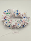 S1067 - White with Multicolour Music Note Print Handmade Fabric Hair Scrunchies