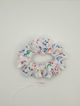 S1067 - White with Multicolour Music Note Print Handmade Fabric Hair Scrunchies