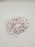 S1068 - White with Tiny Strawberry Print Handmade Fabric Hair Scrunchies