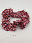 S1070 - Dark Pink with Multicoloured Cross Pattern Print Handmade Fabric Hair Scrunchies