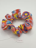 S1072 - Orange / Pink with Multicoloured Alien Monster Print Handmade Fabric Hair Scrunchies