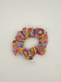 S1072 - Orange / Pink with Multicoloured Alien Monster Print Handmade Fabric Hair Scrunchies