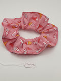 S1073 - Light Pink with Ice Cream Cone Print Handmade Fabric Hair Scrunchies