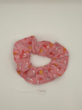 S1073 - Light Pink with Ice Cream Cone Print Handmade Fabric Hair Scrunchies