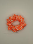 S1076 - Pale Grey with Fluorescent Orange Print Handmade Fabric Hair Scrunchies