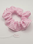 S1077 - Light Pink & White Stripe Print Handmade Fabric Hair Scrunchies