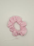 S1077 - Light Pink & White Stripe Print Handmade Fabric Hair Scrunchies