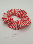 S1080 - Red & White Stripe Print Handmade Fabric Hair Scrunchies