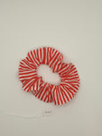 S1080 - Red & White Stripe Print Handmade Fabric Hair Scrunchies