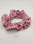 S1082 - Pale Pink with Wine Colour Flower Print Handmade Fabric Hair Scrunchies