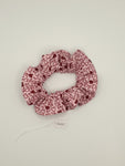 S1082 - Pale Pink with Wine Colour Flower Print Handmade Fabric Hair Scrunchies