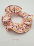 S1084 - White with Multicoloured Music Note Print Handmade Fabric Hair Scrunchies