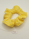 S1086 - Bright Yellow Gingham Check Print Handmade Fabric Hair Scrunchies