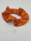 S1089 - Bright Orange with Flower Bunch Print Handmade Fabric Hair Scrunchies