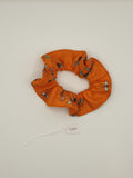 S1089 - Bright Orange with Flower Bunch Print Handmade Fabric Hair Scrunchies